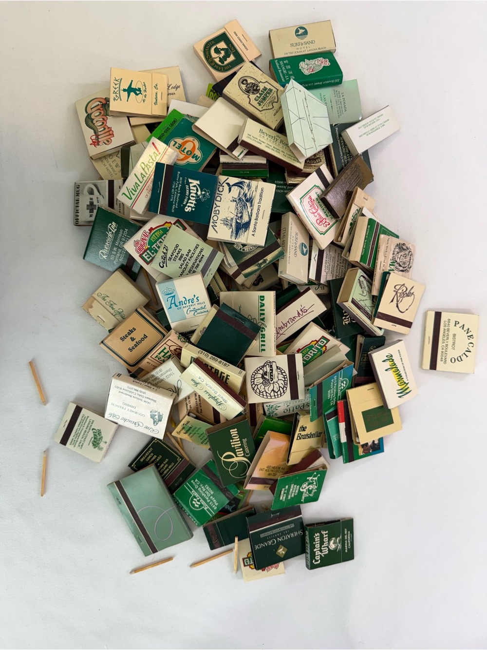 Vintage Green & Cream Matchbook Lot